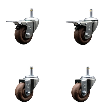 Service Caster 3 High Temp Glass Filled Nylon 7/16'' Stem Caster Set 2 Total Lock Brakes, 4PK SCC-GRTTL20S314-GFNSHT-716138-2-S-2